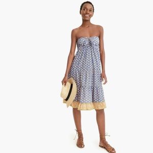 jcrew | block print tiered strapless, bow-front dress.